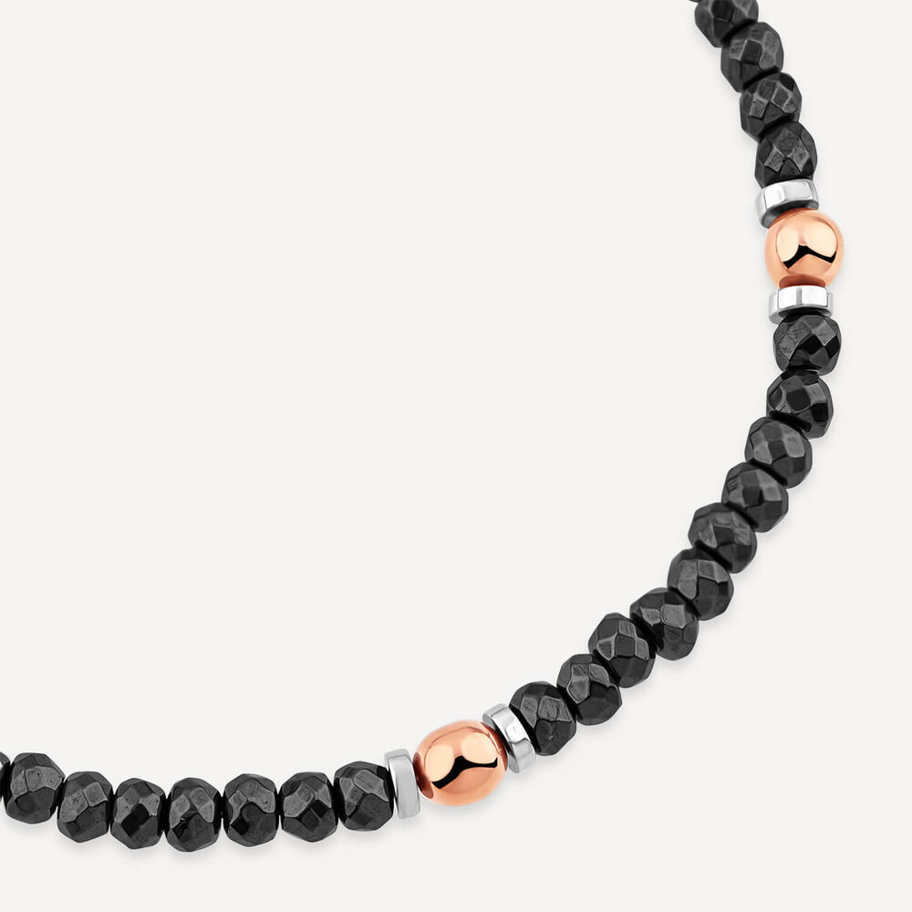 Steel Diamond Cut Hematite & Rose Toned Bead Bracelet image number 1