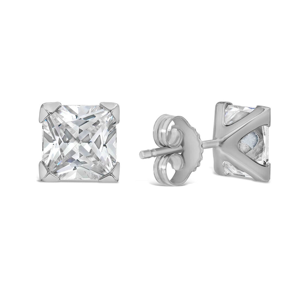 9ct White Gold 6MM Princess Cut Cubic Zirconia Stud Earrings image number 2