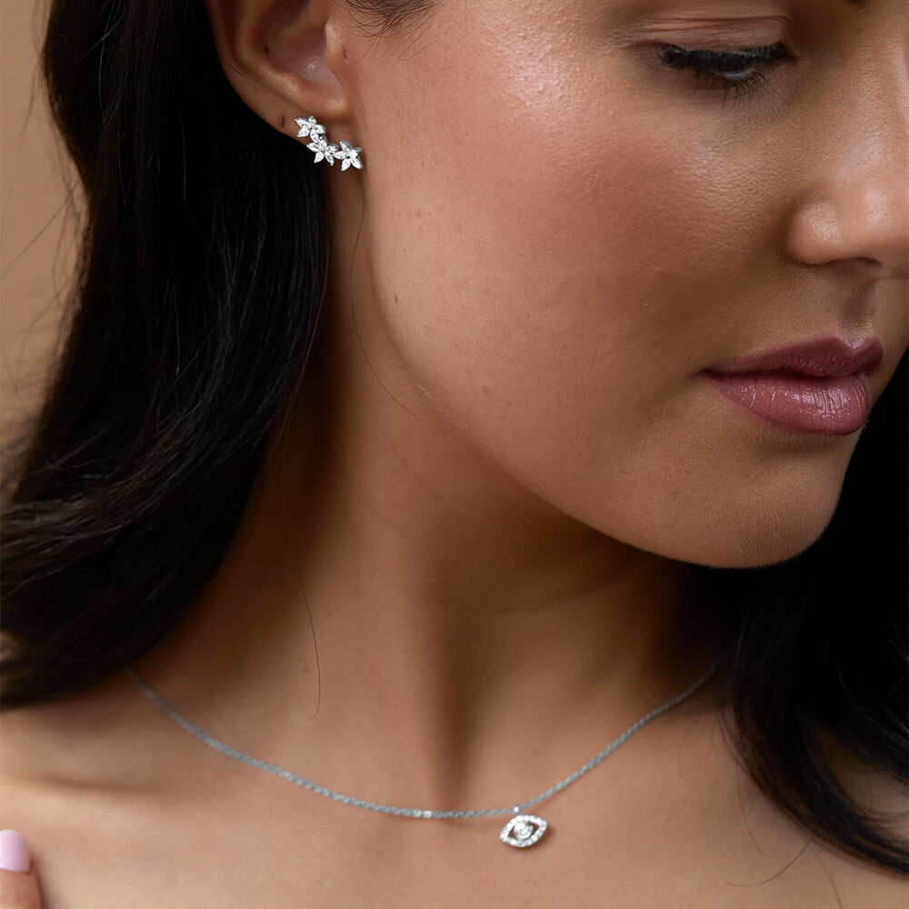 Sterling Silver Cubic Zirconia Flower Climber Stud Earrings image number 2