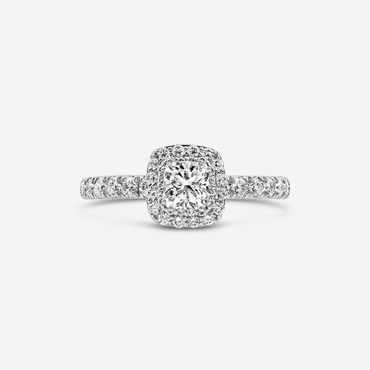 18ct White Gold Norther Star 1.00ct Diamond Cushion Halo Rings