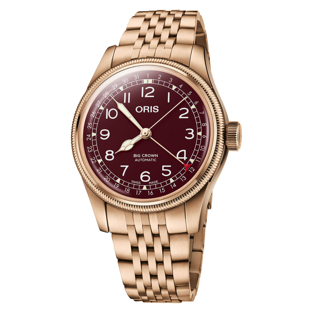 Oris Big Crown 40mm Burgundy Dial Bronze Case Bracelet Watch image number 0