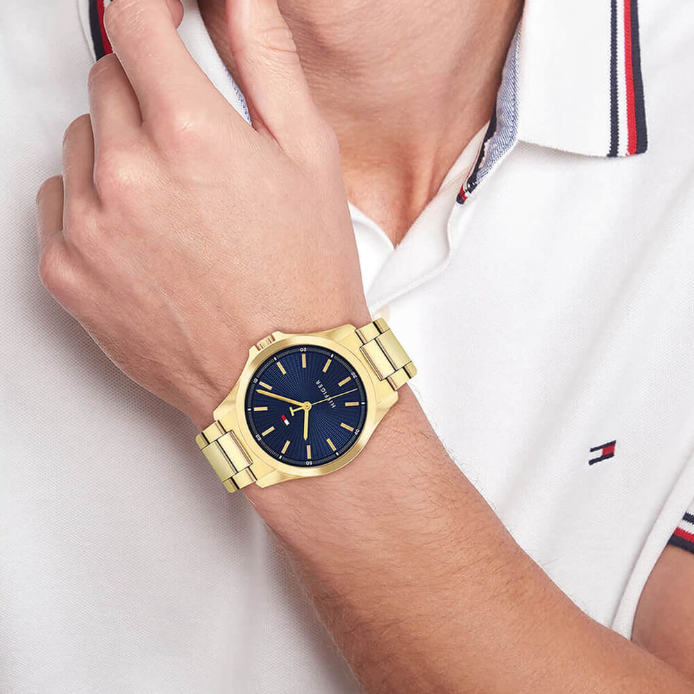 Tommy Hilfiger 43mm Blue Dial Gold Tone Stainless Steel Bracelet Watch image number 3