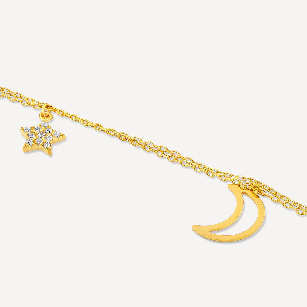 9ct Yellow Gold Polished & Cubic Zirconia Moon & Stars Two Strands Bracelet image number 2
