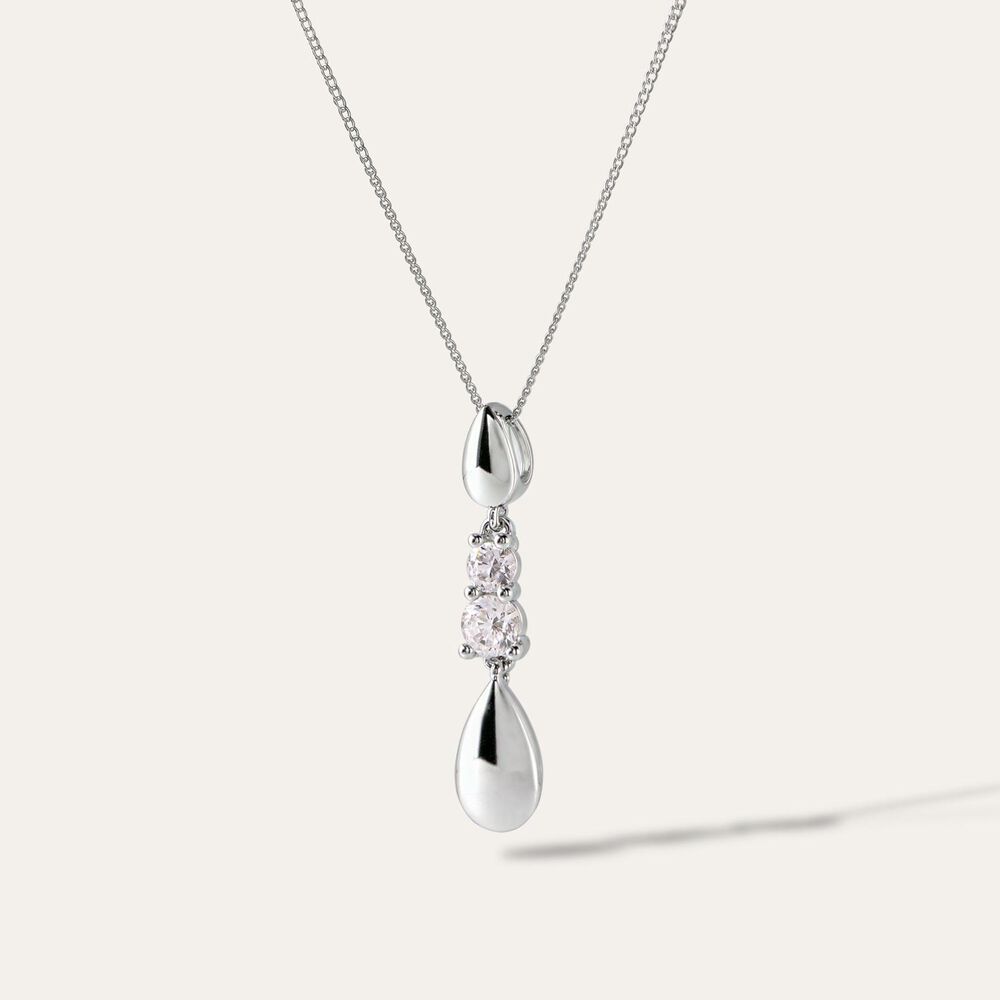 9ct White Gold Double Cubic Zirconia Polished Tears Pendant