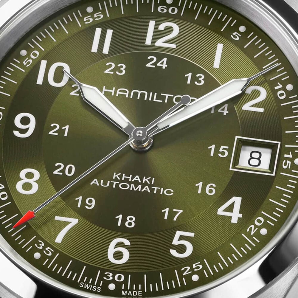 Hamilton Khaki Field 38mm Green Dial Brown Leather Strap Watch