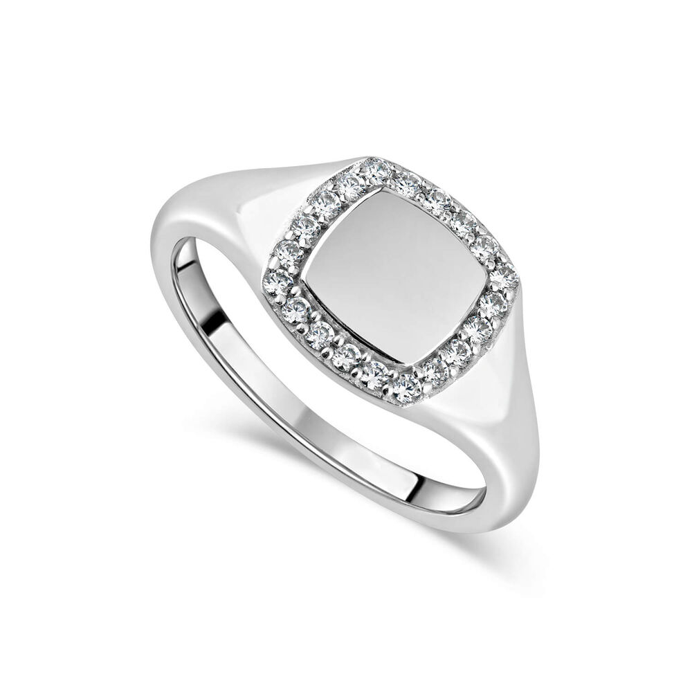Ladies' Sterling Silver Cubic Zirconia Set Square Signet Ring