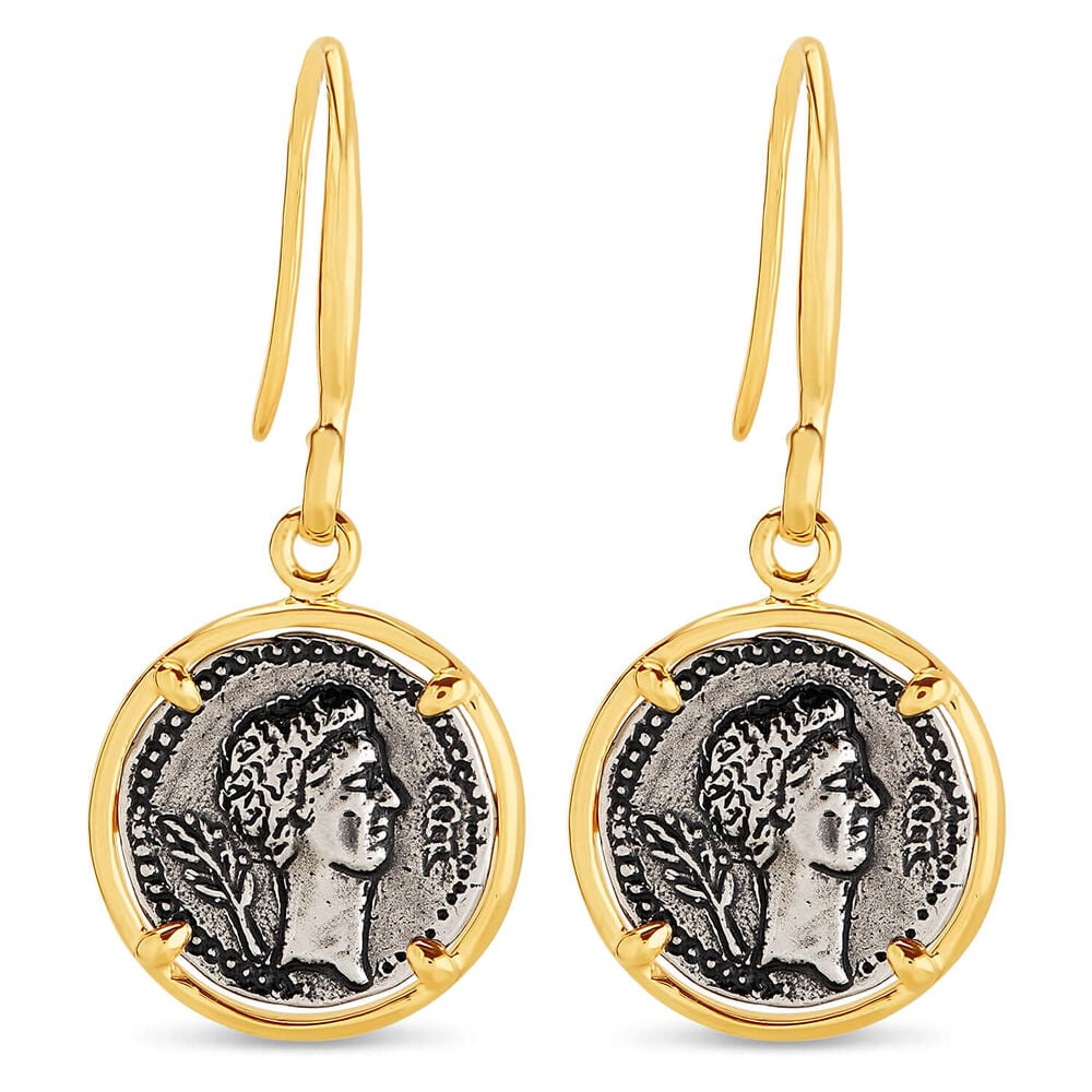 Sterling Silver and Yellow Gold Plated Vintage Coin Ladies Drop Earrings image number 0