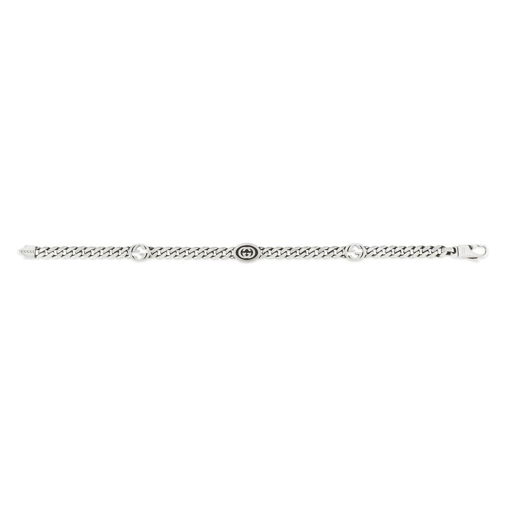 Gucci Interlocking Woven Logo Sterling Silver Bracelet (Size M, 17cm)