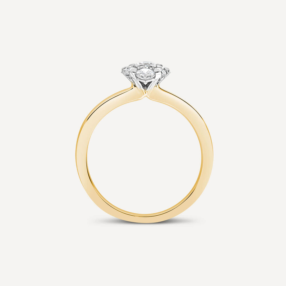 18ct Yellow Gold 0.57ct Oval Cluster Diamond Polished Band Engagement Ring image number 3