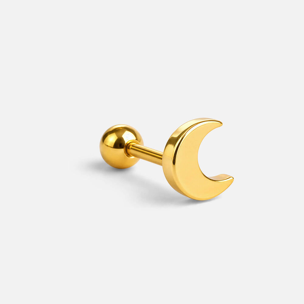 Yellow Gold Plated Vermeil Sterling Silver Plain Half Moon Single Stud Earring