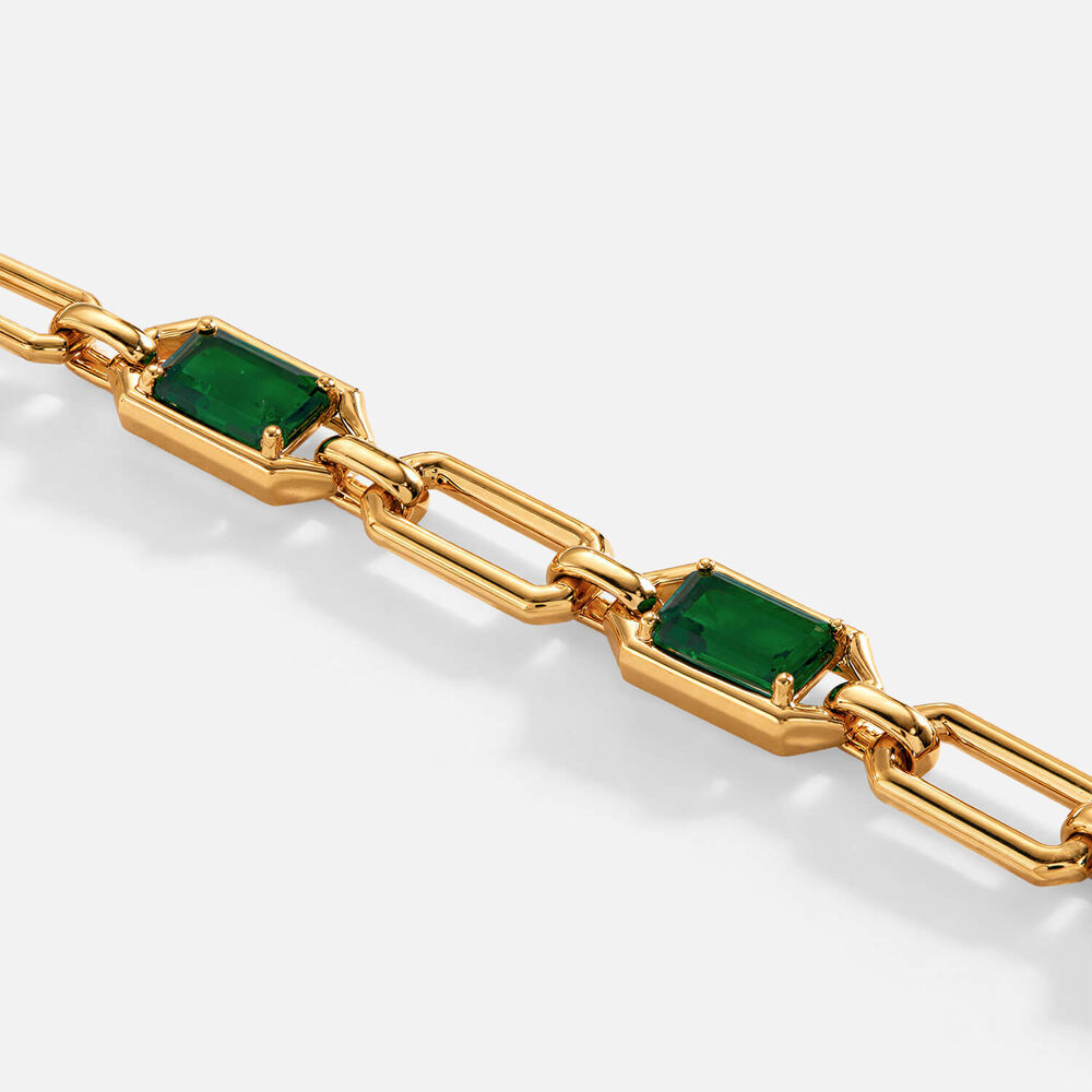 Yellow Gold Plated Vermeil Sterling Silver Created Emerald Rectangular Link Bracelet