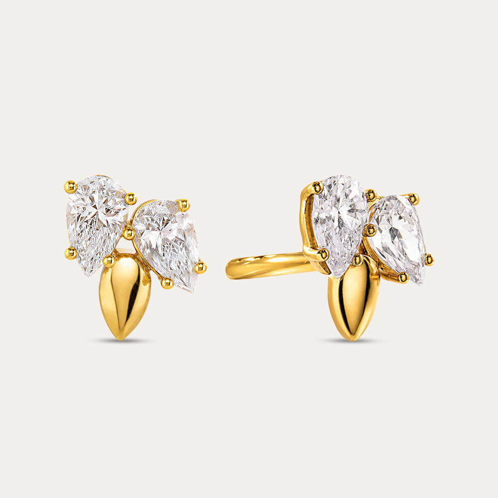 9ct Yellow Gold Two Pear Cubic Zirconia With Gold Tip Stud Earrings