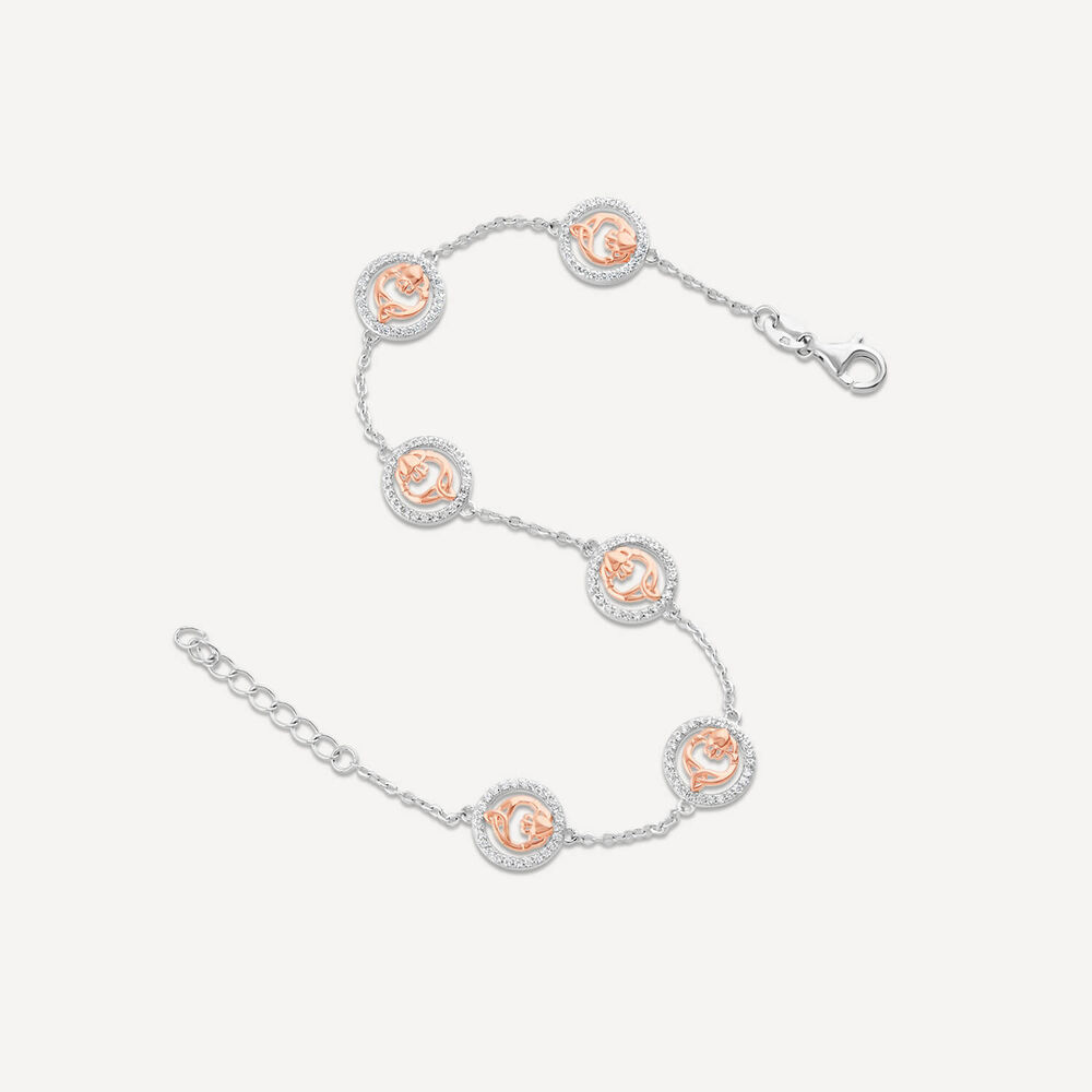 Sterling Silver & Rose Gold Plated Claddagh Trinity Knot Bracelet image number 3