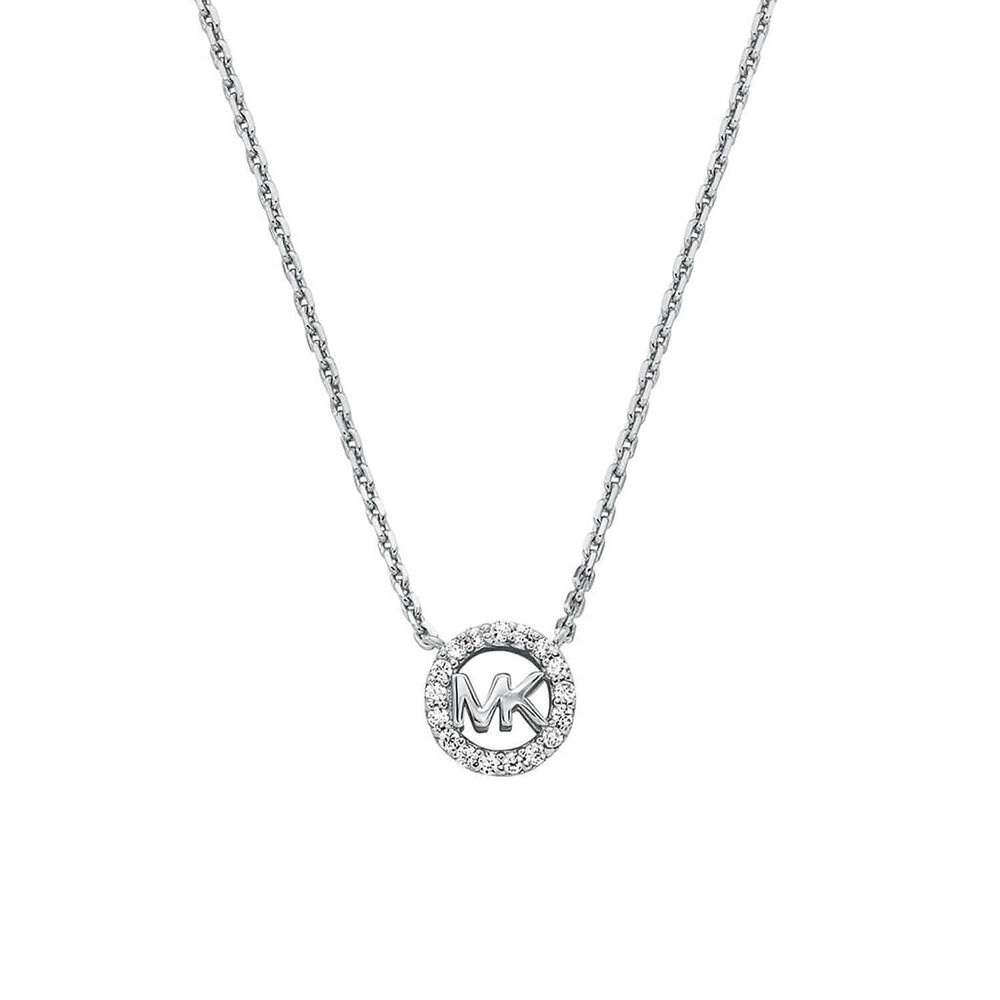 Michael Kors Premium Sterling Silver Cubic Zirconia Round Pendant Necklace