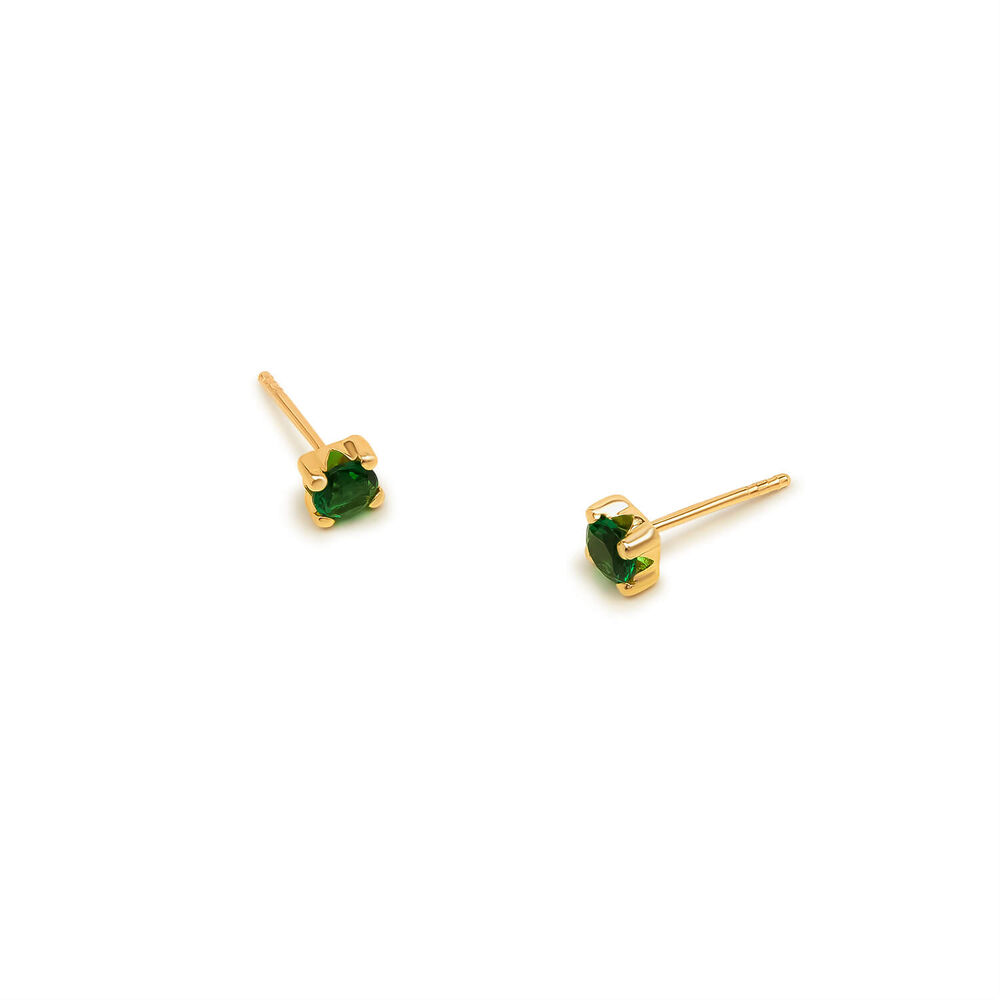 9ct Yellow Gold Four Claw Set Green Cubic Zirconia Stud Earrings image number 1