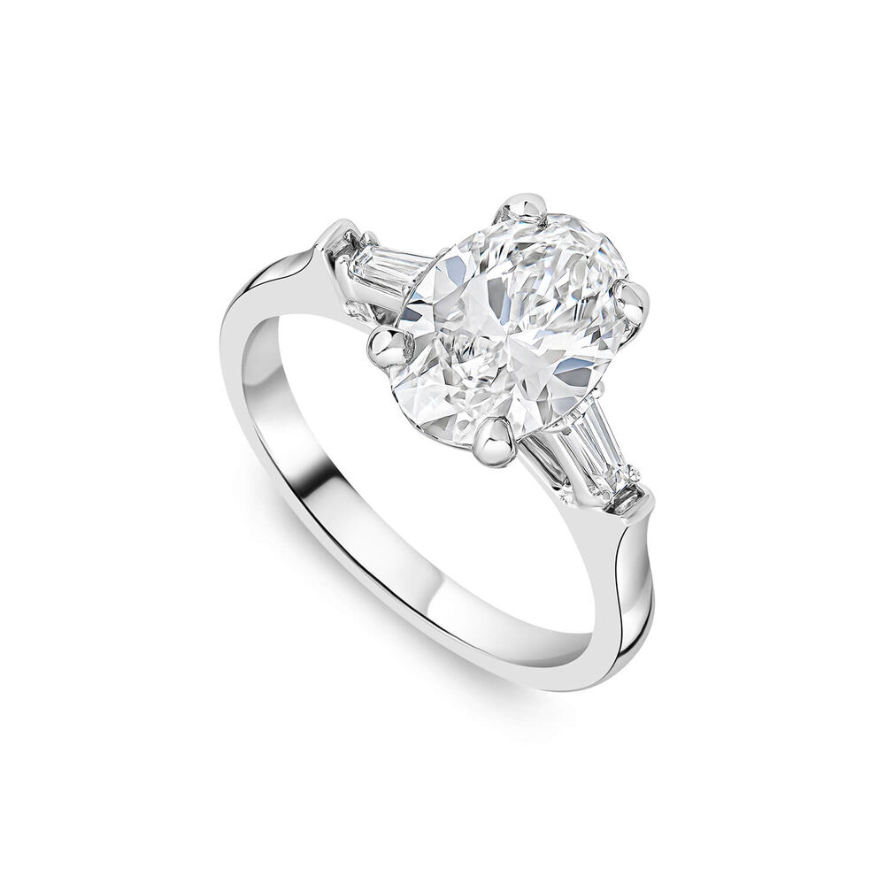 Born Platinum 1.98ct Lab Grown Oval & Baguette Diamond Sides Ring image number 0