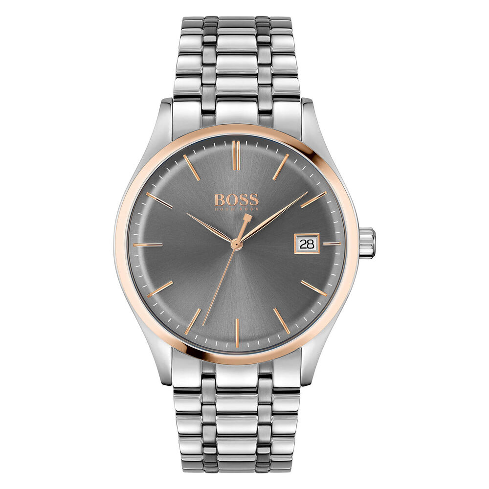 BOSS Commissioner 42mm Gray Dial Rose Gold & Stainless Steel Case Bracelet Watch