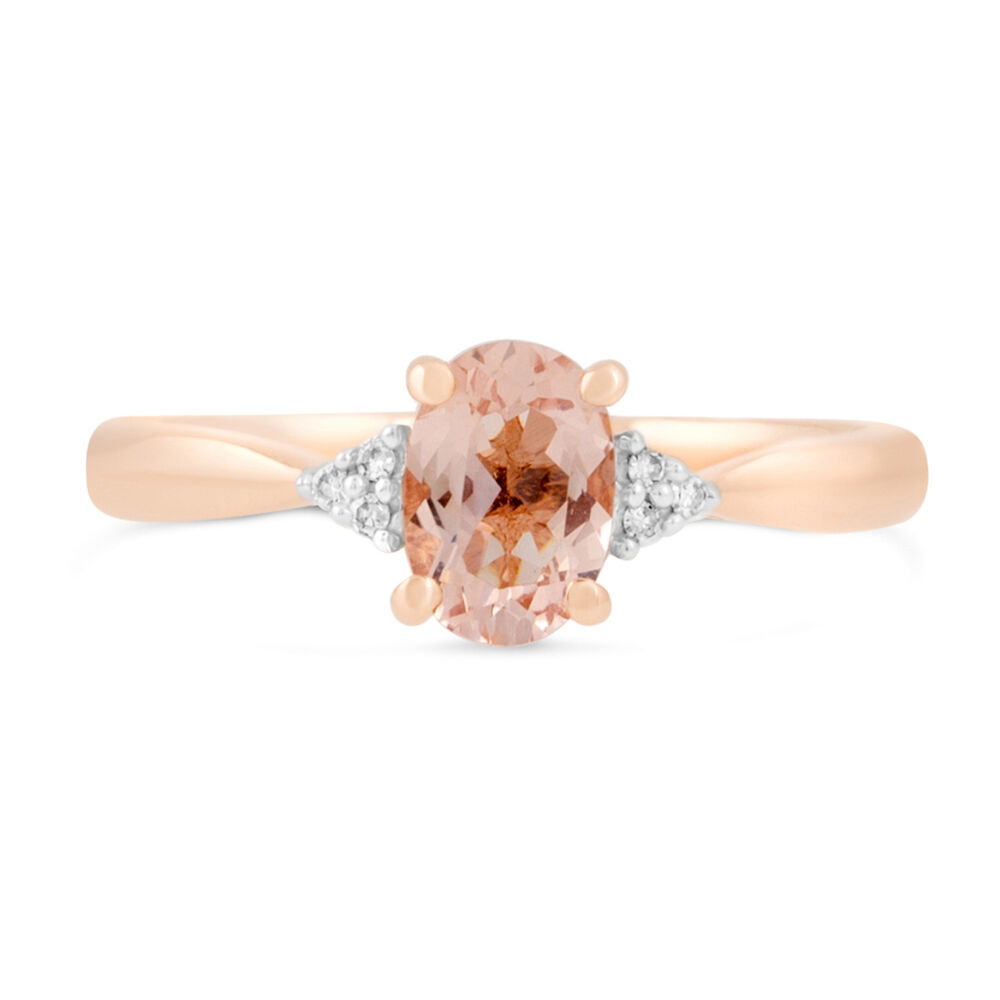 9ct Rose Gold Oval Morganite and Diamond Ring image number 1