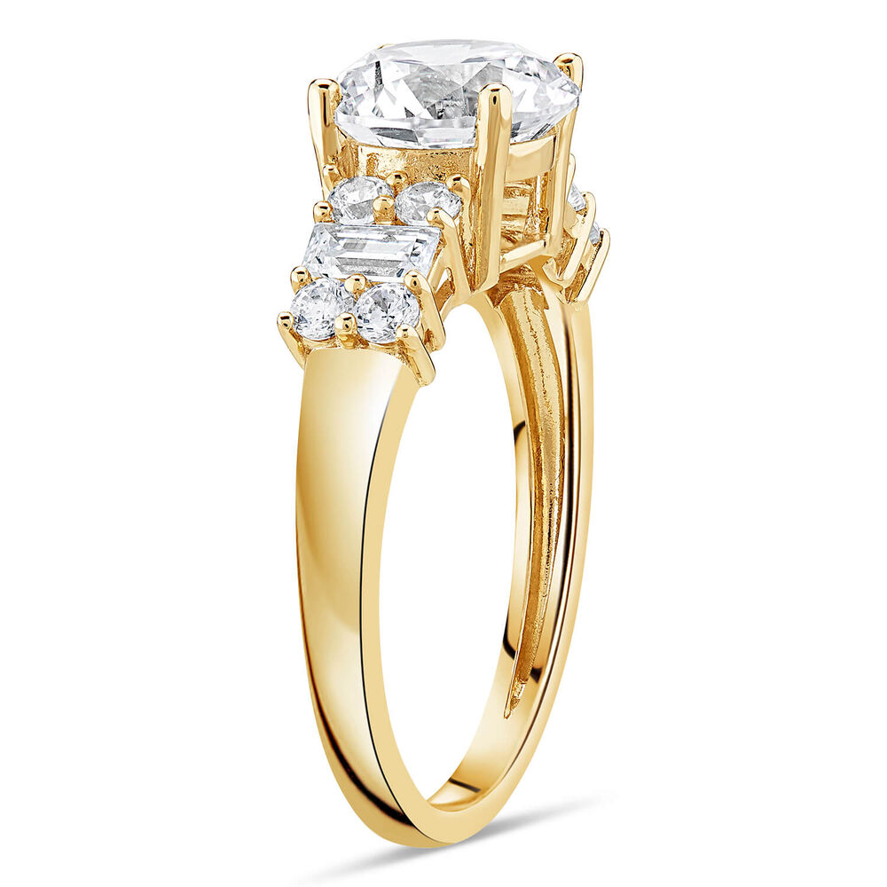 9ct Gold Round Brilliant and Baguette Cubic Zirconia Ring image number 3