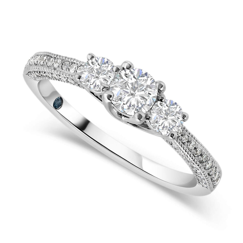 Kathy De Stafford 18ct White Gold ''Marita'' 3 Stone Diamond & Pave Shoulders 0.75ct Ring image number 0