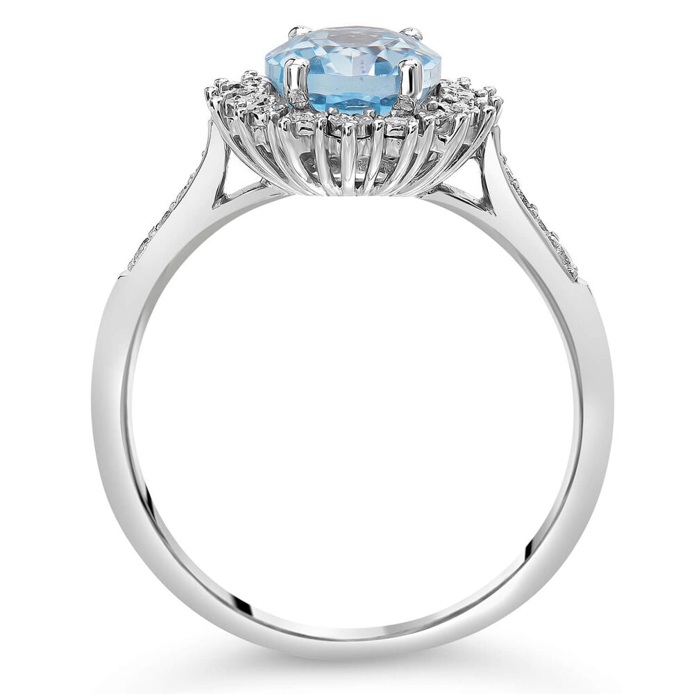 Ladies 9ct White Gold Diamond and Blue Topaz Cluster Dress Ring image number 2