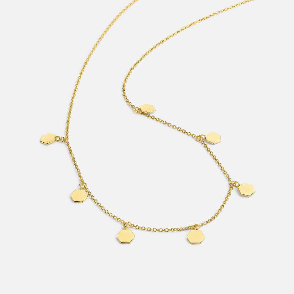 Yellow Gold Plated Sterling Silver Matt Hexagon Disc Necklet