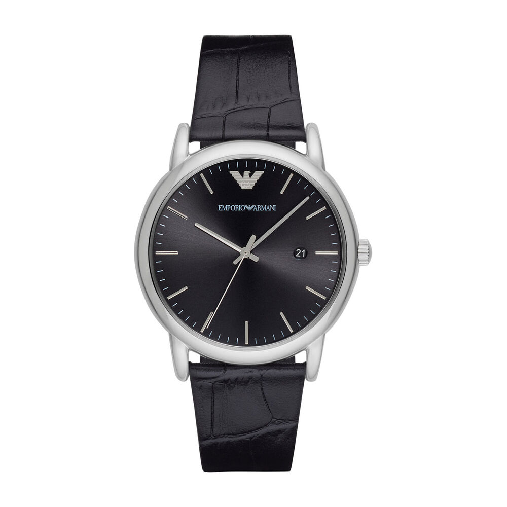 Emporio Armani Menâ€™s Black Dial and Black Leather Strap Watch