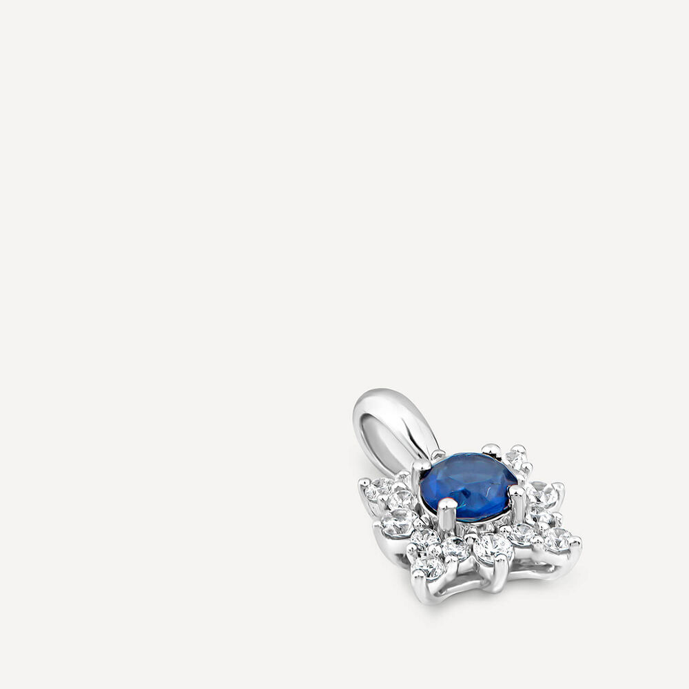 9ct White Gold Sapphire Centre 0.25ct Diamond Cluster Pendant image number 2