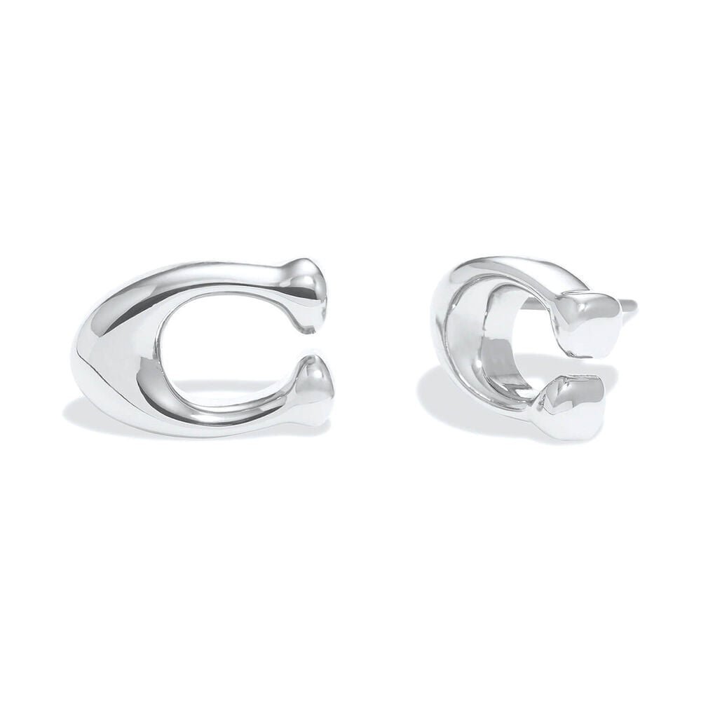 Coach Silver Tone Brass Signature C Stud Earrings