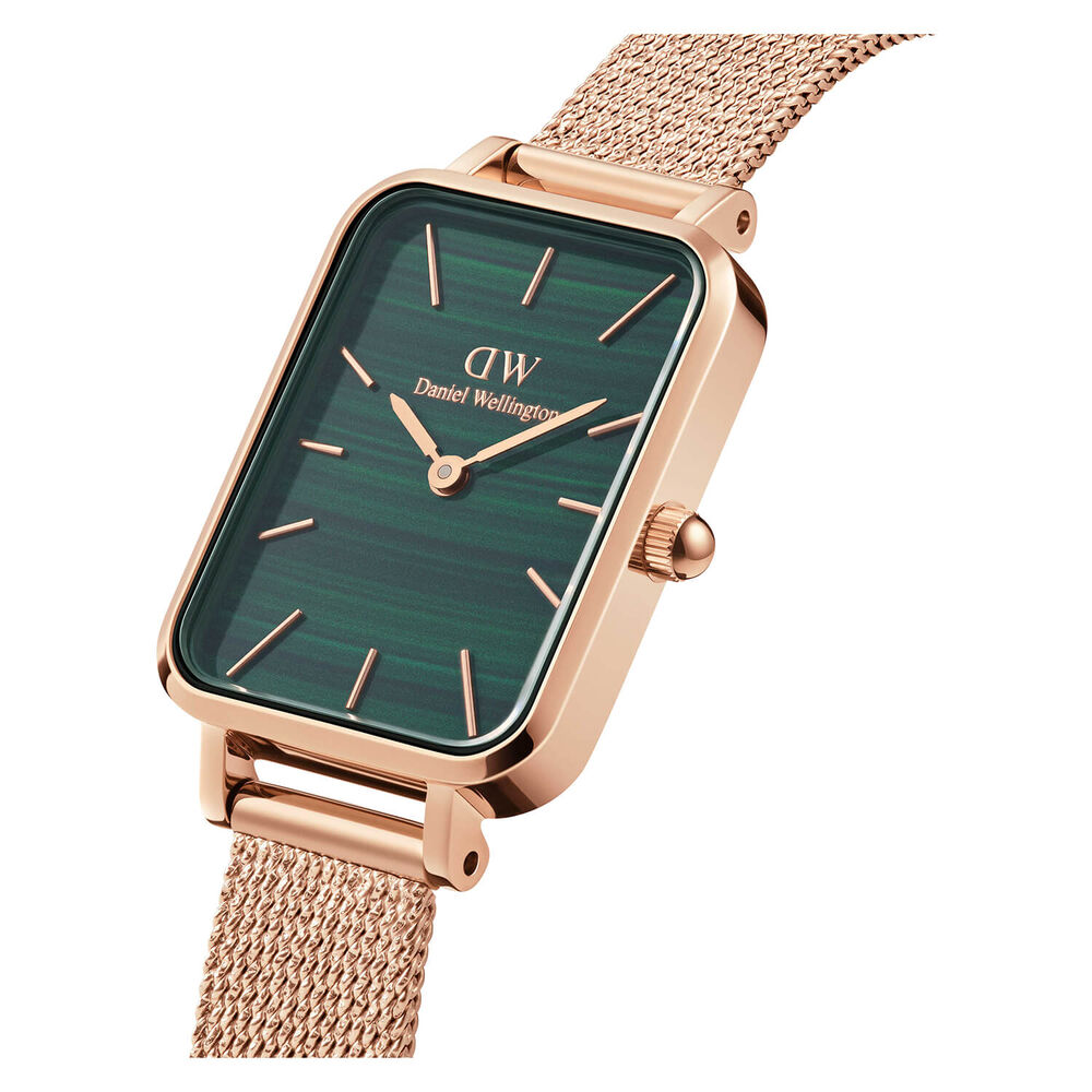 Daniel Wellington Quadro 20x26mm Pressed Melrose Mesh Malachite Dial Rose Gold Bracelet Watch