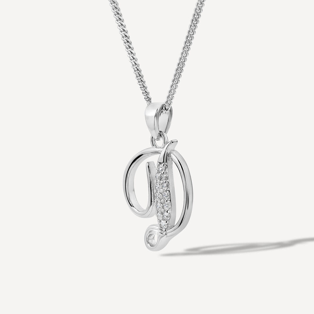 Sterling Silver Script Cubic Zirconia Initial D Pendant image number 1