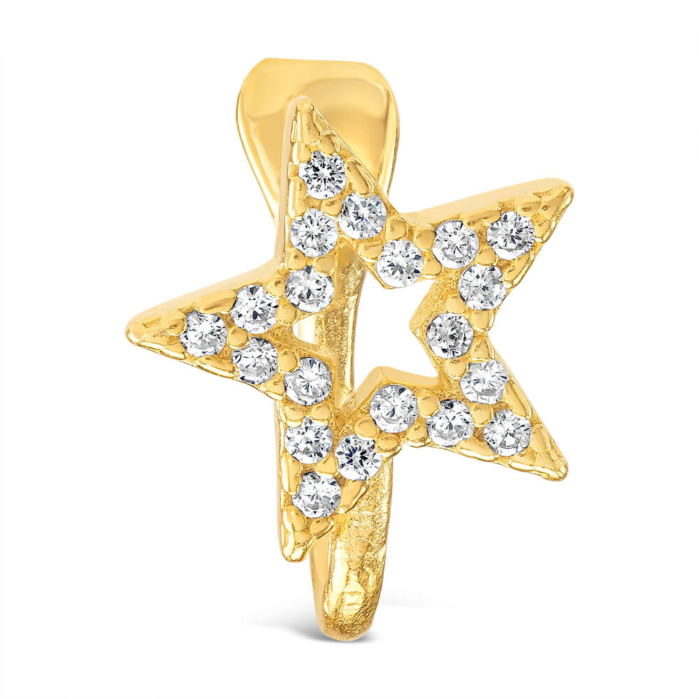 Silver & Gold Plated Open Cubic Zirconia Star Single Cuff Earring image number 0