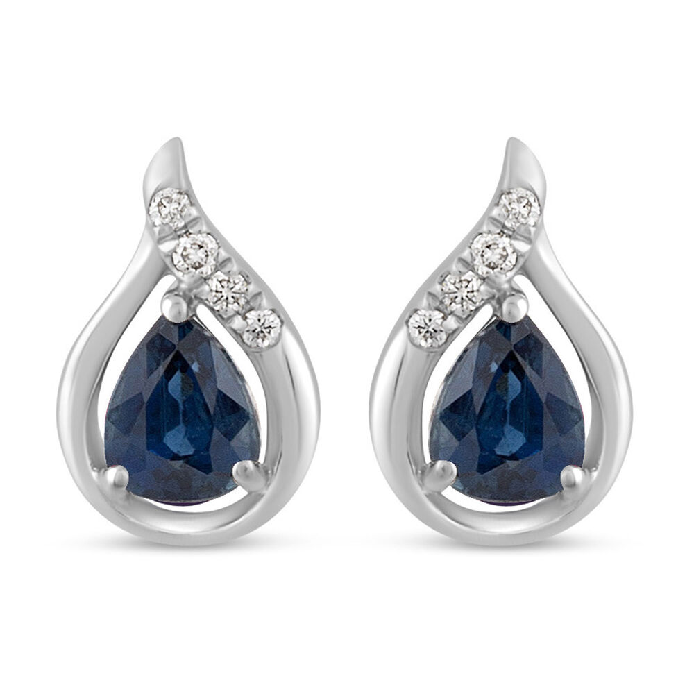 9ct White Gold Pear Created Sapphire and Diamond Teardrop Stud Earrings image number 0
