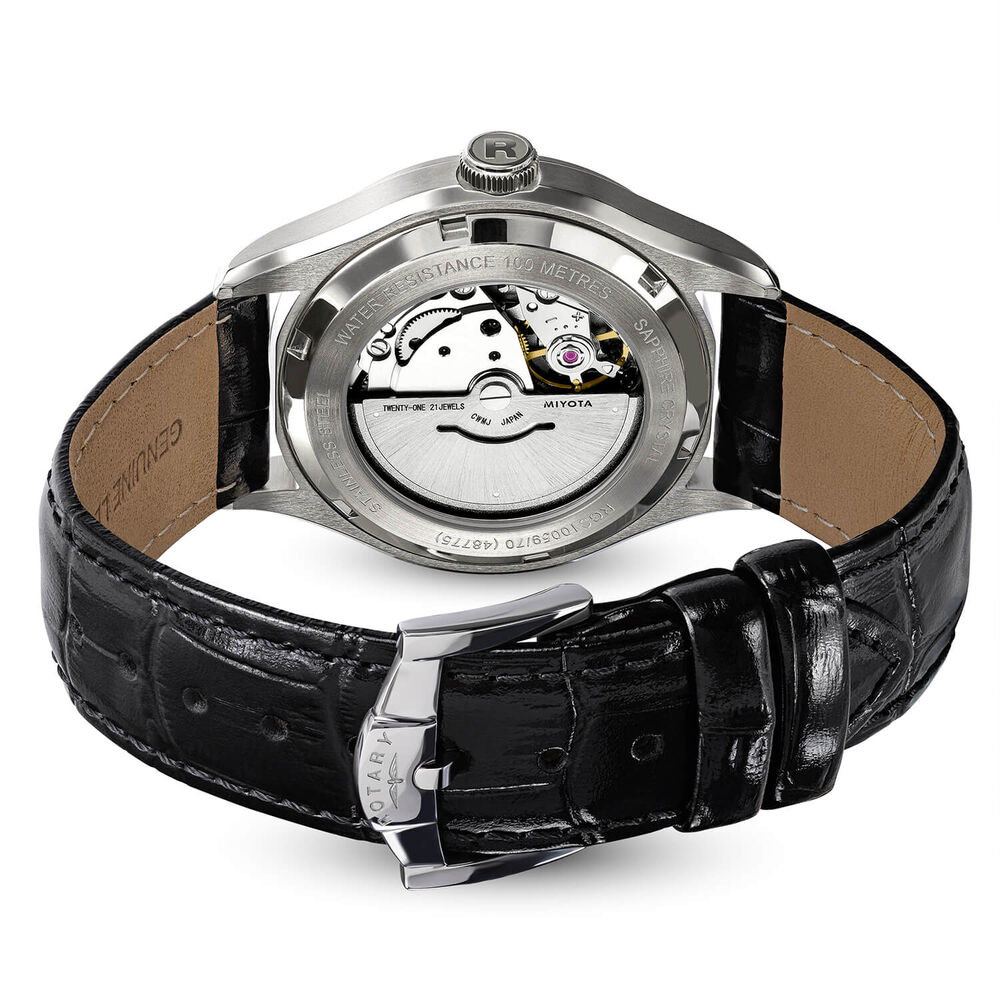 Rotary Seamatic 100 40mm White Dial Black Leather Strap Watch