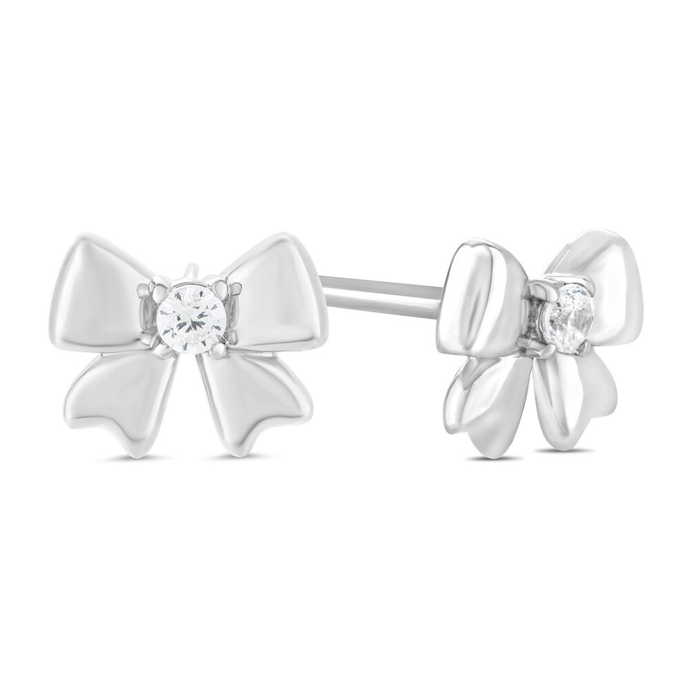 Little Treasure Sterling Silver Cubic Zirconia Bow Stud Earrings image number 2