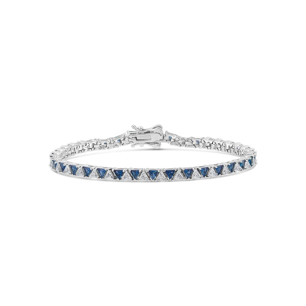 Sterling Silver Blue & White Triangular Cubic Zirconia Bracelet