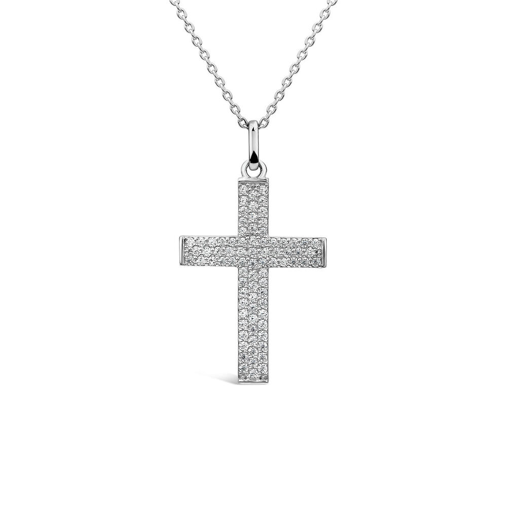 Sterling Silver Pave Cubic Zirconia Cross Pendant image number 0