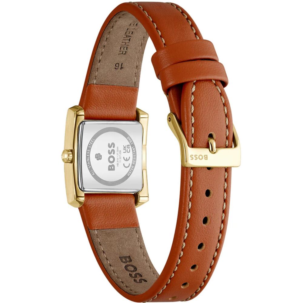 BOSS Lucy Scala 26.5mm White Dial Brown Leather Strap Watch