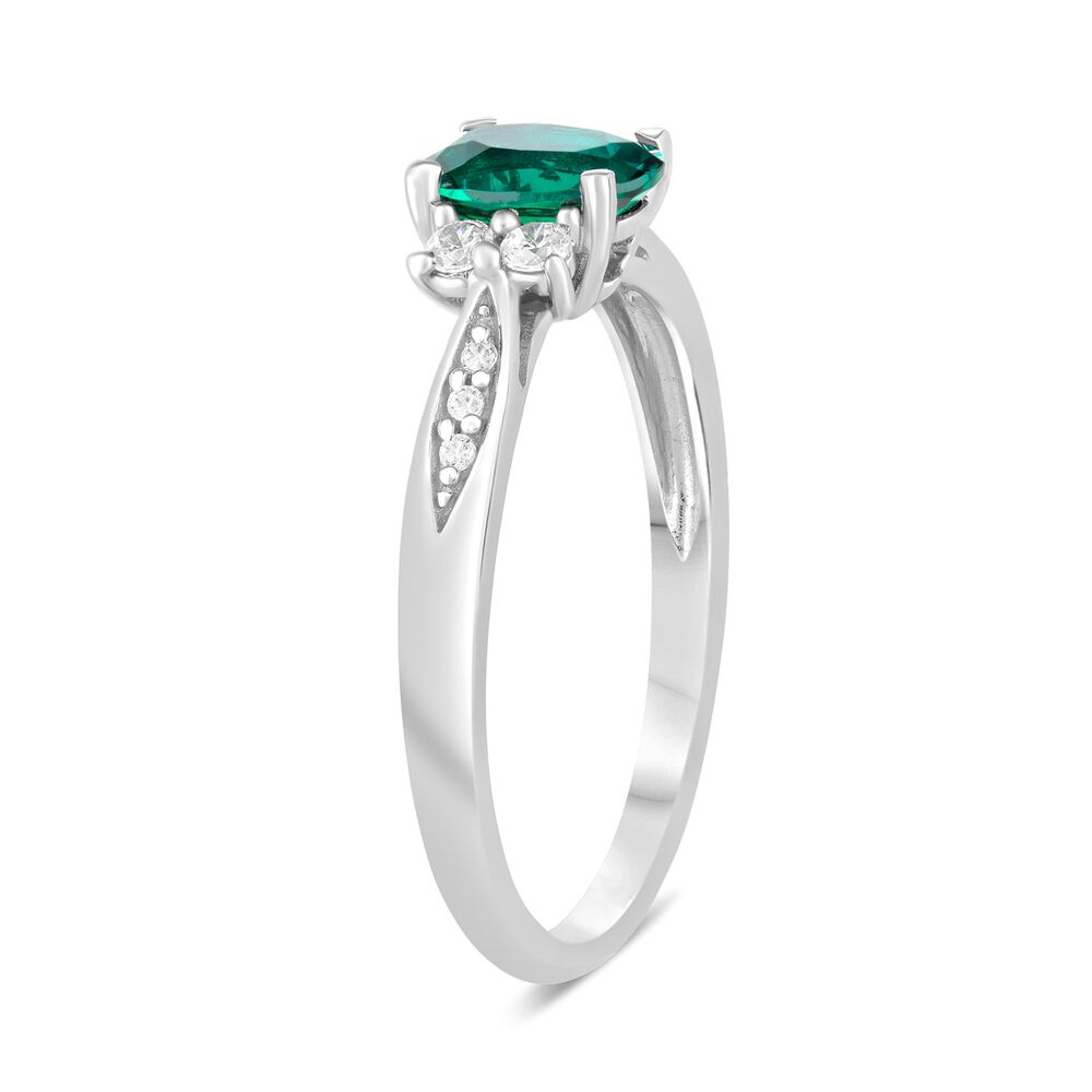 9ct White Gold Emerald & Cubic Zirconia Sides Ring image number 3