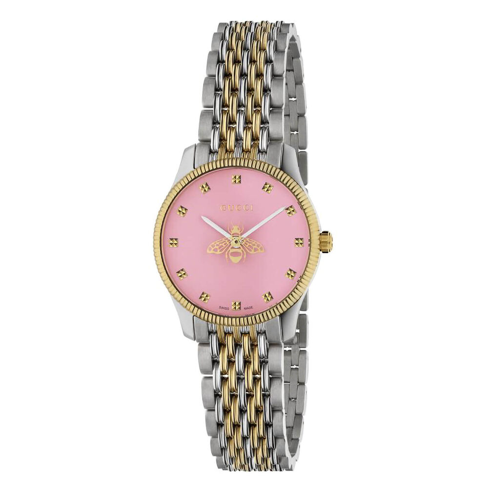 Gucci Timeless 29MM Pink Dial Steel With Yellow Gold PVD Case Bracelet image number 0