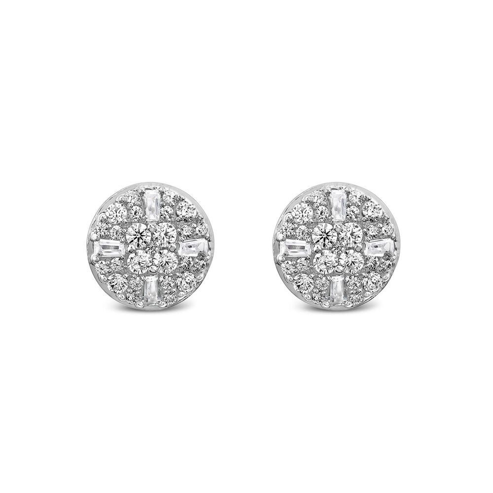 9ct White Gold 0.50ct Cluster Baguette & Round Diamond Round Shaped Stud Earrings