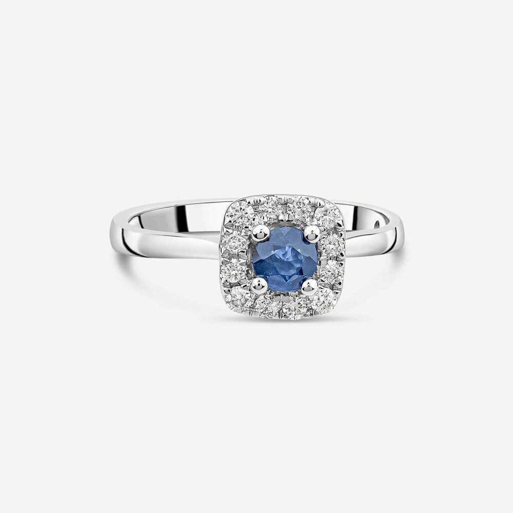 Kathy de Strafford 18ct White Gold Sadie Sapphire Centre 0.20ct Square Halo Diamond Ring image number 2