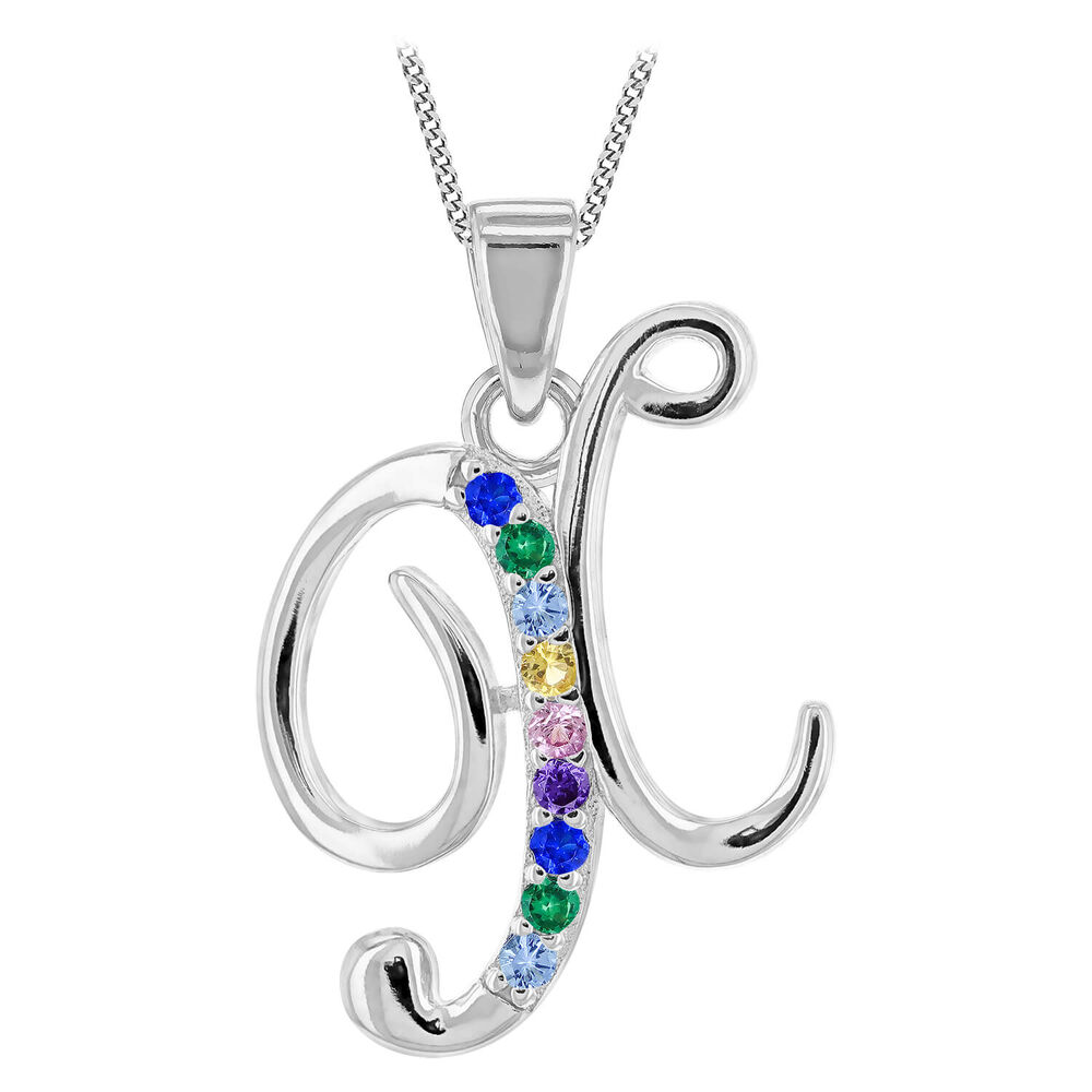 Sterling Silver Coloured Stone Set Initial "X" Pendant - Chain Included image number 0