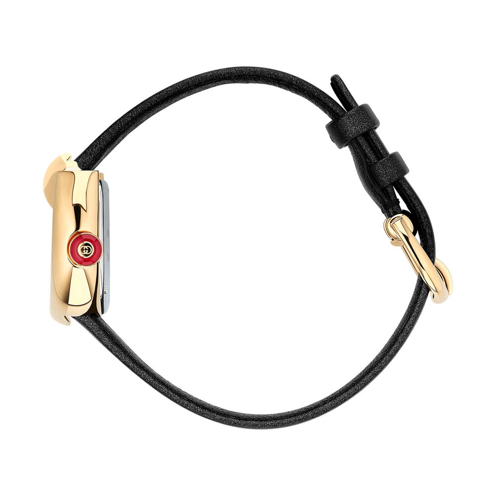 Gucci Horsebit 27x25mm Black Dial Gold Plated Case Black Leather Strap Watch