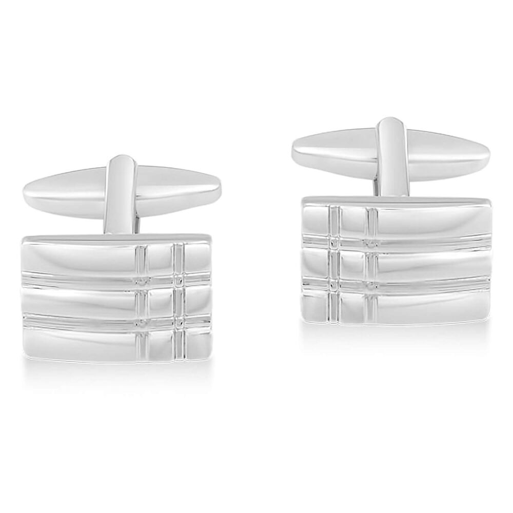 Silver Plated Men's Rectangular Lined Design Cufflinks image number 0