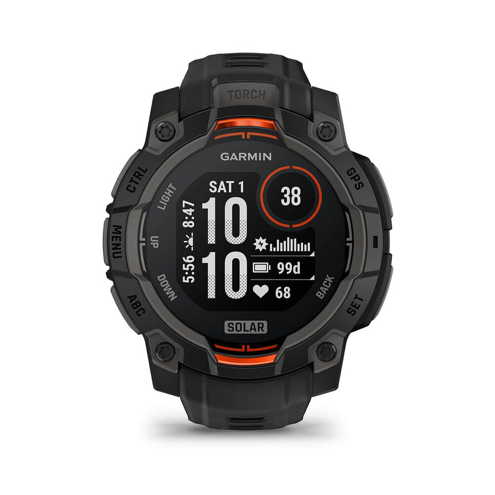 Garmin Instinct 3 Solar 45mm Black Bezel & Silicon Strap Watch image number 1