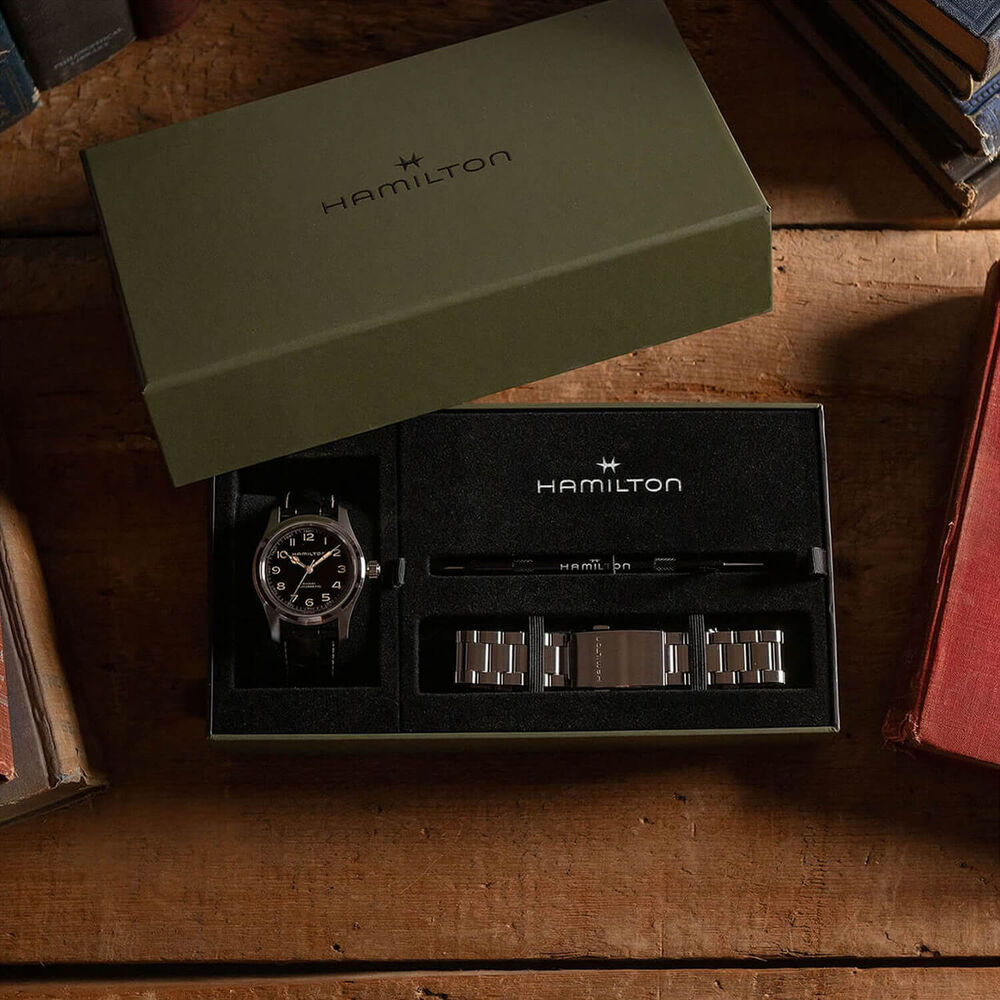 Hamilton Khaki Field Murph Auto 42mm Black Dial Leather Strap & Steel Bracelet Bundle Watch