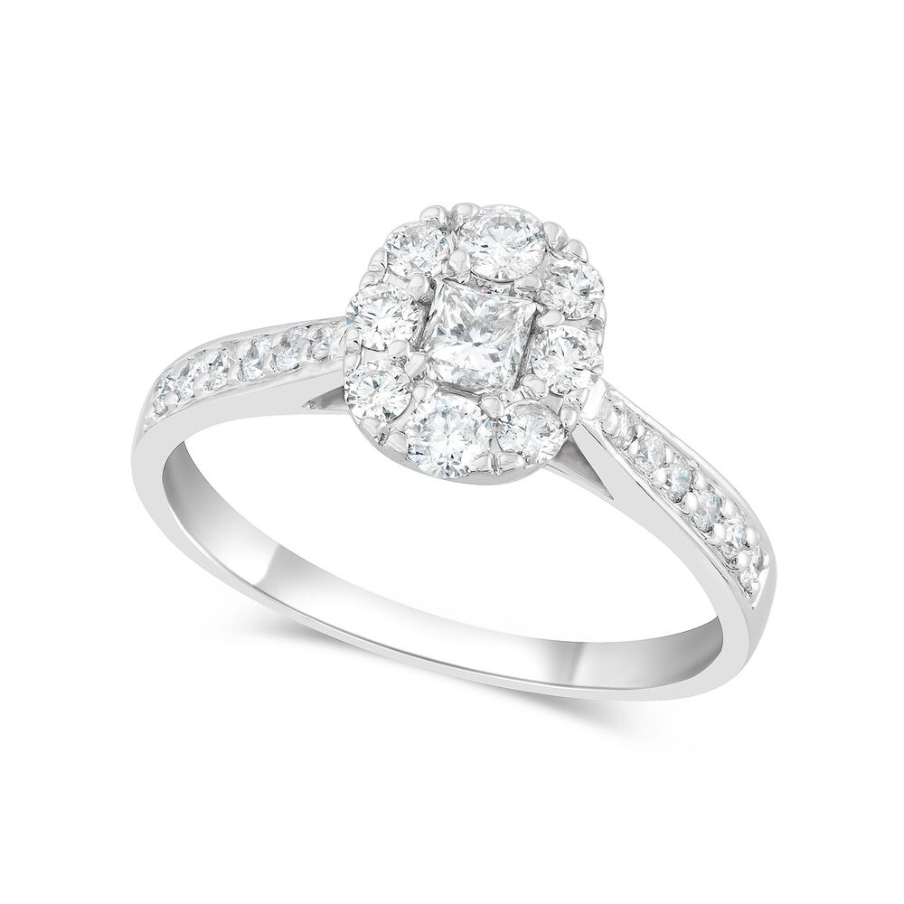 18ct White Gold Princess Cut Centre with Halo 0.65 Carat Diamond Engagement Ring image number 0