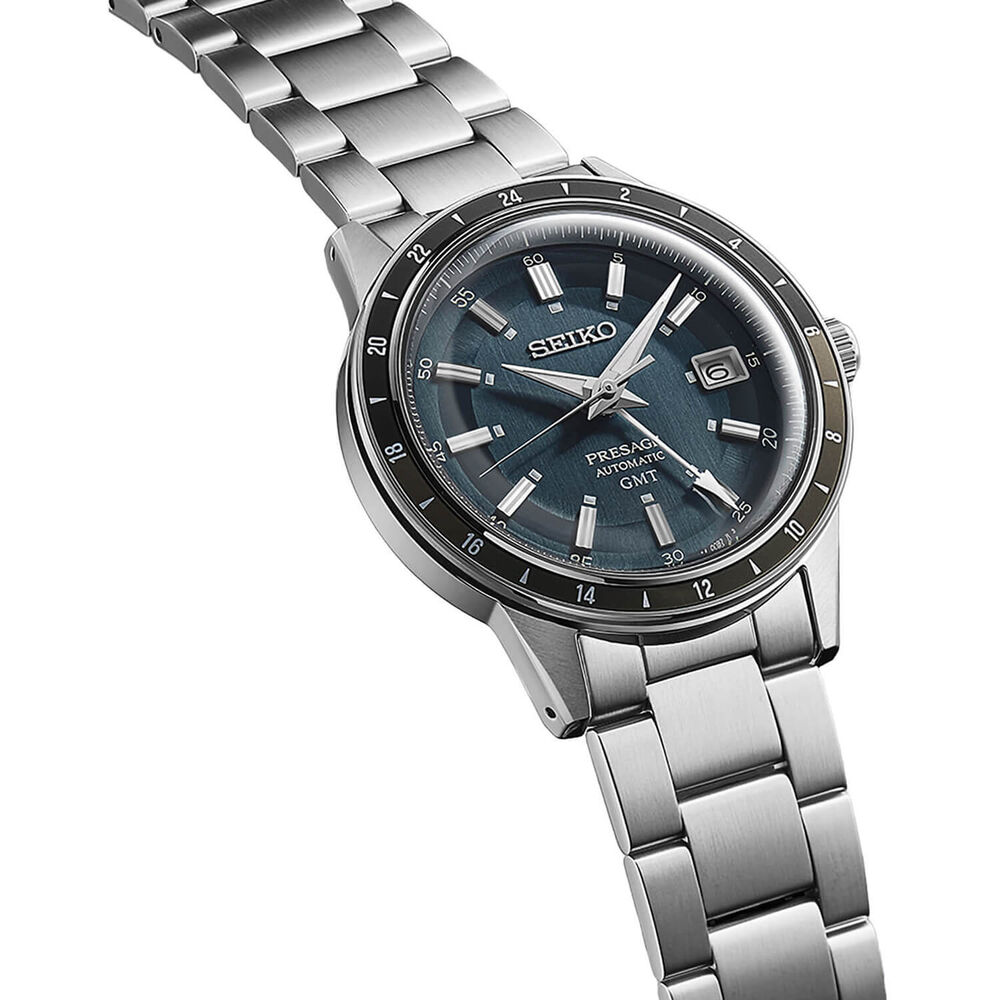 Seiko Presage Style60's GMT 40.75mm Petrol Blue Dial Stainless Steel Bracelet Watch image number 1