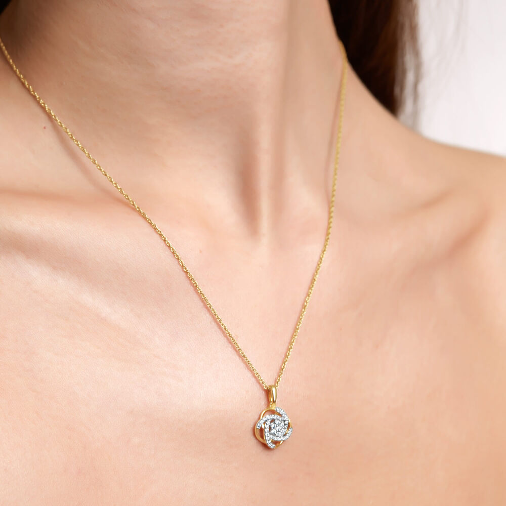 9ct White & Yellow Gold 0.25ct Diamond Knot Wrap Pendant image number 5